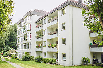 Gartenblick auf die Bewohnerzimmer Johanniter-Stift Gelsenkirchen