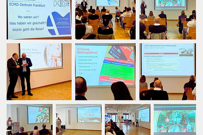 ECMO-Symposium Vorträge und Seminarszenen. Fotokollage.
