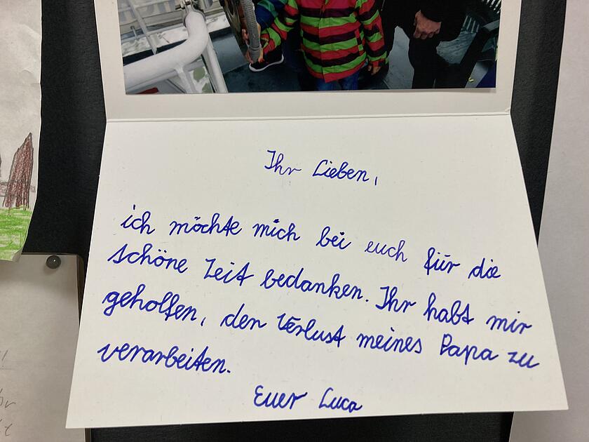 Ein Kind bedankt sich handschriftlich für die gute Zeit in der Trauergruppe