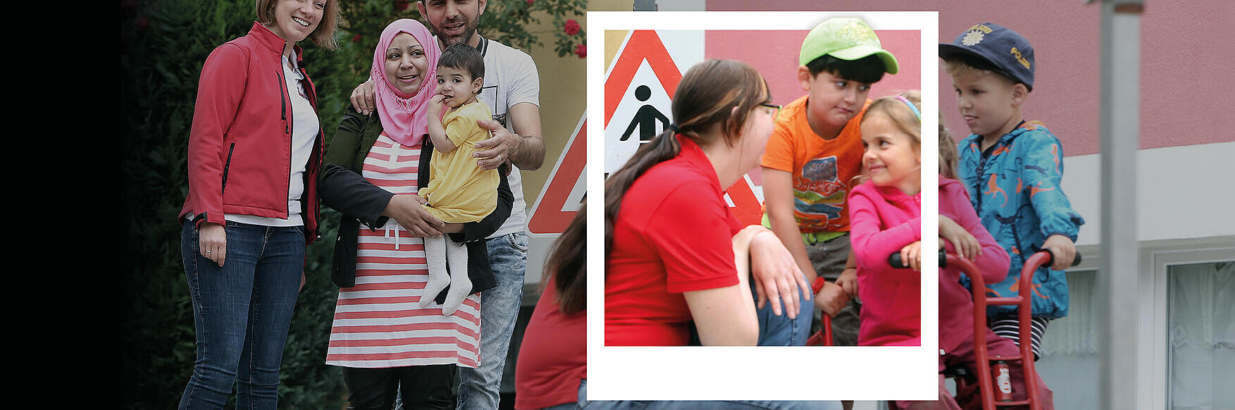 Ehrenamtliche Mitarbeiterin kümmert sich um drei Kinder.